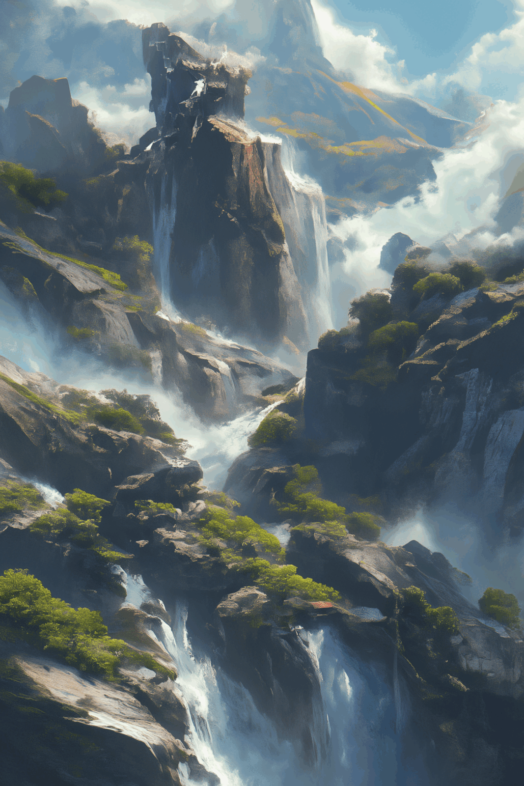 Cascade of Misty Waterfalls